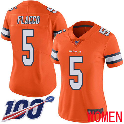 Women Denver Broncos 5 Joe Flacco Limited Orange Rush Vapor Untouchable 100th Season Football NFL Jersey